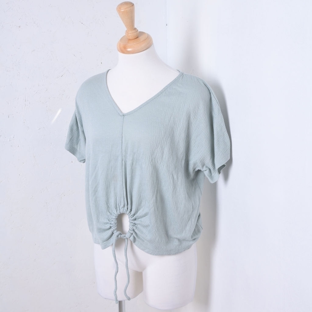 Pink Rose | Mint green womans t shirt with key hoke tie up